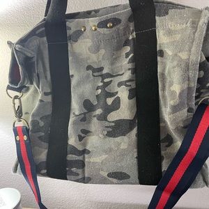 Fun Camouflage Fabric HandBag/Purse with Striped Cross Body Shoulder Strap